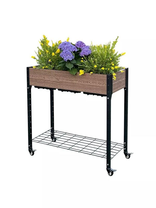 Rollbarer Pflanztisch mit Ablagefach & mobiler Gartentisch