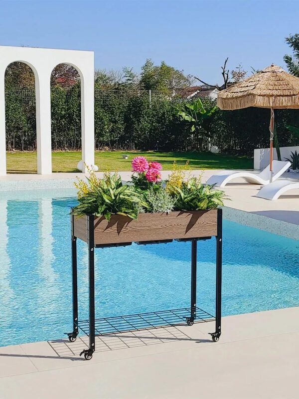 Rollbarer Pflanztisch mit Ablagefach & mobiler Gartentisch – Bild 3